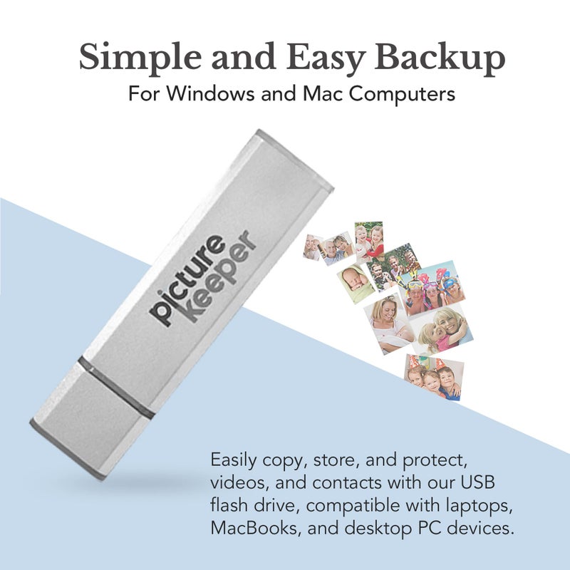 Picture Keeper for Mac & PC - 32GB USB Stick Backup for Photos, Videos, Contacts, Laptop, Computer and MacBook Flash Drive Memory Backup- 32GB, Silver - Image 2